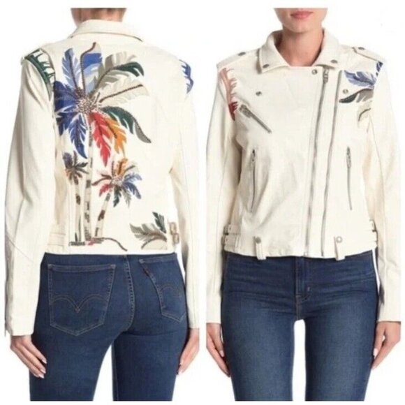 BLANK NYC Women's Vegan Faux Leather Embroidered Palm Tree Moto Jacket Sz S - Picture 9 of 9